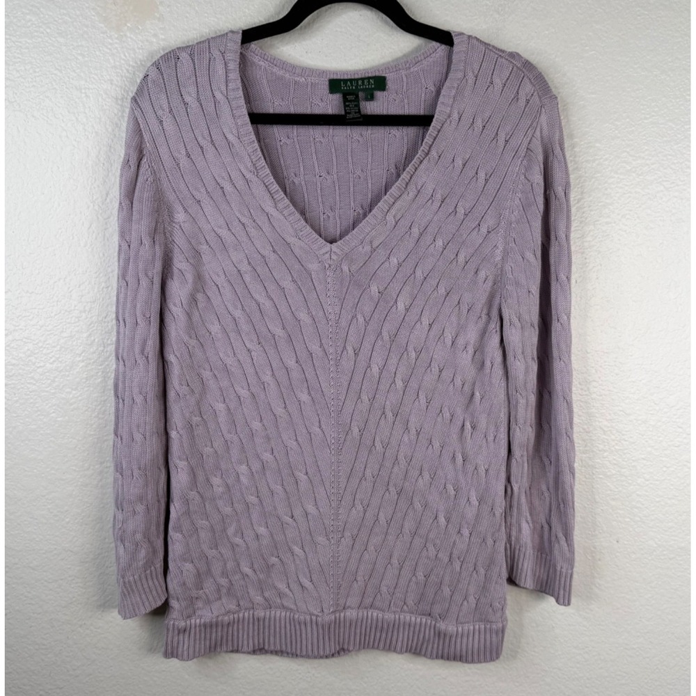 Lauren Ralph Lauren Sweater Purple Sz L Silk Blend Cableknit Quiet Luxury Preppy